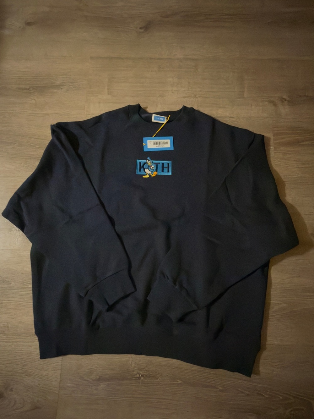 KithxDisney Donald Duck Navy Logo Crewneck Sweatshirt with Blue Patch